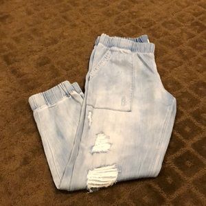 Distressed lightweight denim joggers